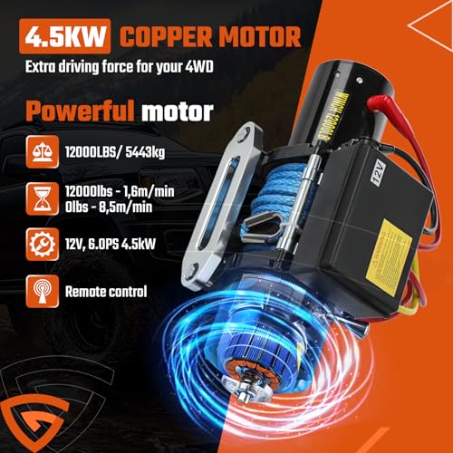 Cabrestante eléctrico 12000lb impermeable con cuerda sintética 12V miniatura 2