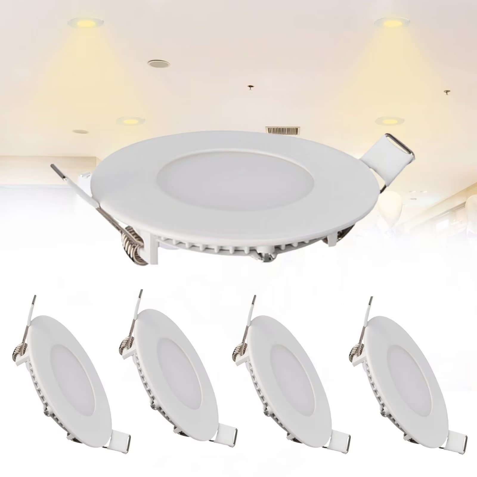 Jionet 5Packs 3W Led Recessed Ceiling Light, 3 Inch Downlights 180Lm Cold Light White Light 6500K, Round Aluminum Metal Spotlights, Hole Φ 70 Mm For Living Room Bedroom
