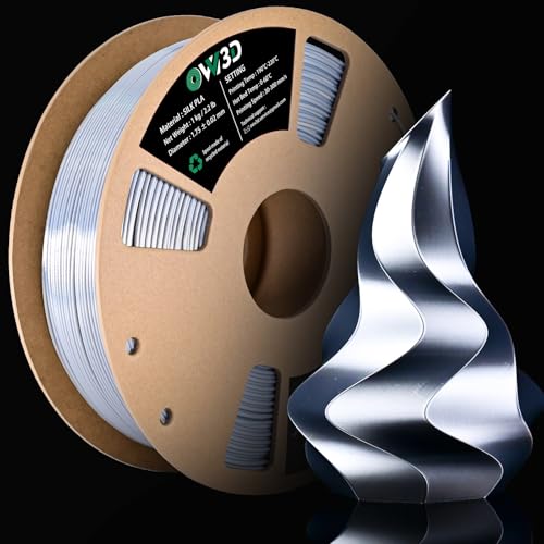 Image of OVV3D Silk Silver Filament PLA 1.75mm, Upgrade Silver Grey PLA 3D Printer Filament, Silk Silver Metal 3D Printing Filament, 3D Filament 1.75 + /- 0.02mm, Silk 1.75 PLA Filament for 3D Printer