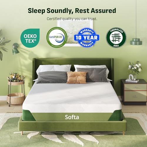 Image of Softa 10 inch Full Cooling Gel Memory Foam Mattress, Viscose from Bamboo, Medium Firm, Certi-PUR & Oeko-TEX Certified, 10-Year Warranty, Green Tea Support Foam, Washable, Mattress in a Box