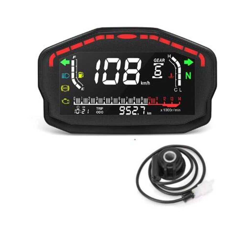 Velocímetro Digital para motocicleta, tacómetro digital de RPM | Medidor universal para motocicleta, tacómetro digital de RPM, medidor de temperatura del agua y combustible, alarma ABS para