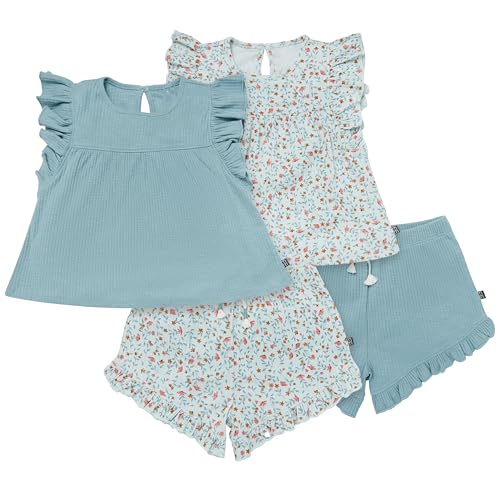 Image of Modern Moments by Gerber baby-girls 4-piece Set (2 Flutter Sleeve Top & 2 Ruffle Wide Leg Short)