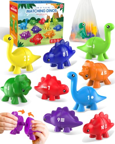 Number Dinosaur Toys for Kids 3-5 Montessori Educational Toys for 3 4 5 Year Old Boy Girl Gifts Toddler Dino Travel Toy Preschool Learning Activities Double Sided Dinosaurs Numbers Matching Game