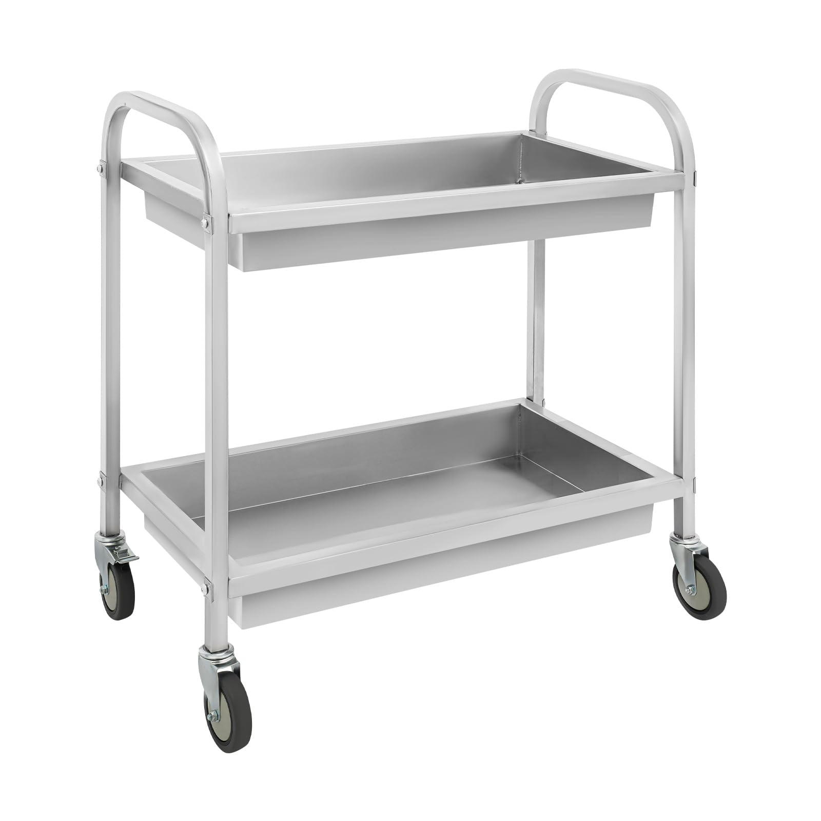 Carro de servicio de 2 niveles con ruedas, 85 x 45 x 83,5 cm, capacidad de carga 75 kg, carrito de transporte de acero inoxidable para restaurantes, cocinas