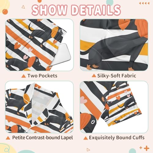 senya Dogs Hearts Satin Summer Pajama Sets Silk Short Sleeve Button Down Sleepwear3