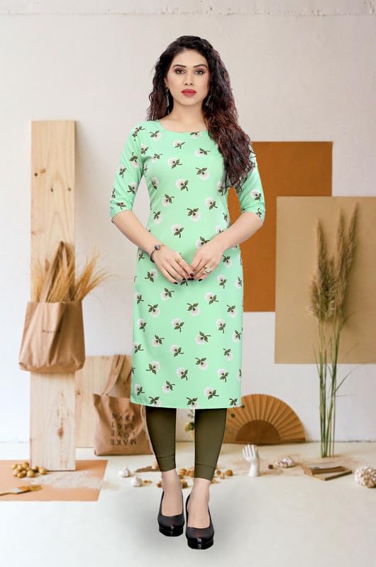 Image of JAKHANA Women's Crepe Printed Casual Straight Calf Length Round Nick Kurta Pack of 4