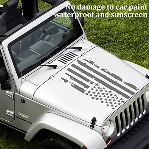 16.9''X30.7'' Distressed Usa Us Flag Sticker For Car Hood, Patriotic Old Glory Military Grunge Decals For Door Window Bumper, Auto Graphic Us Flag Decoration For Most Cars, Suv, Truck (Gray) #TOP2