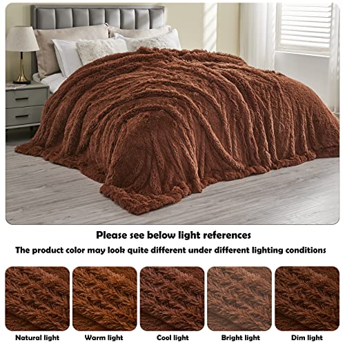GONAAP Fuzzy Faux Fur Throw Blanket Twin Size Coffee Super Soft Cozy Plush Fuzzy Shaggy Blanket for Couch Sofa Bed (Coffee, Twin(60"x80"))
