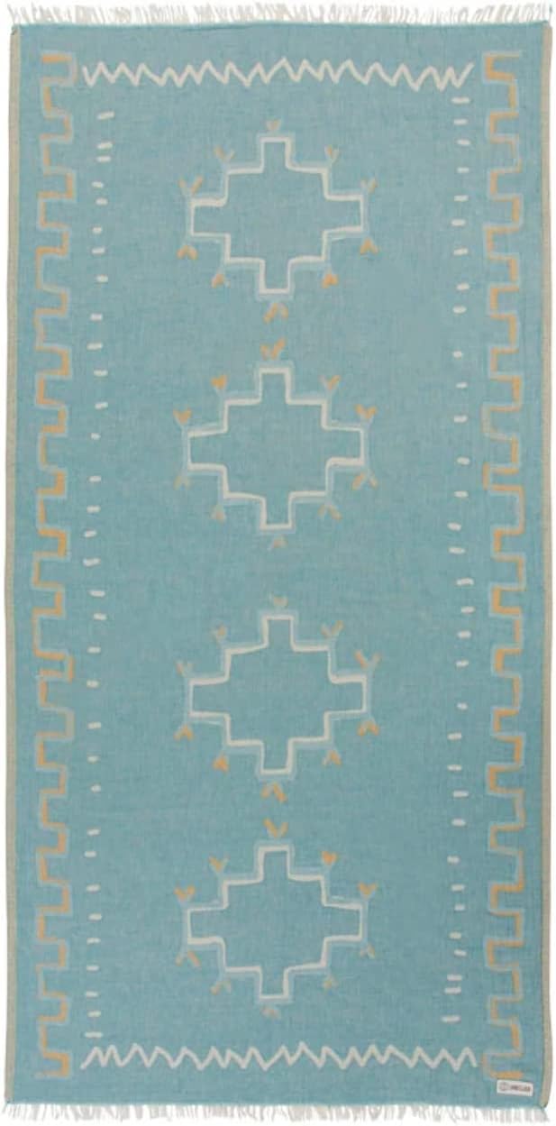 Sand Cloud Turkish Beach Towel - Sand Free - Fast Drying -100% Certified Organic Turkish Cotton Yarn - Great for Beach Bath or as a Blanket - As Seen on Shark Tank - Moroccan (Teal)