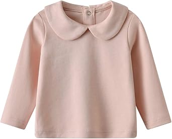 Toddler Kids Girls Boys Basic Peter Pan Collar Tee Shirt T-Shirts Tops Bottom Long Sleeve Solid Blouse