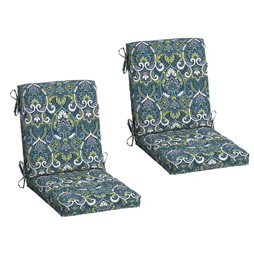 Image of Arden 2-Pack Patio Dining Outdoor Chair Cushions, 20x44, Rain-Proof Seat Pad, Fade-Resistant Outdoor Sapphire Aurora Blue Damask