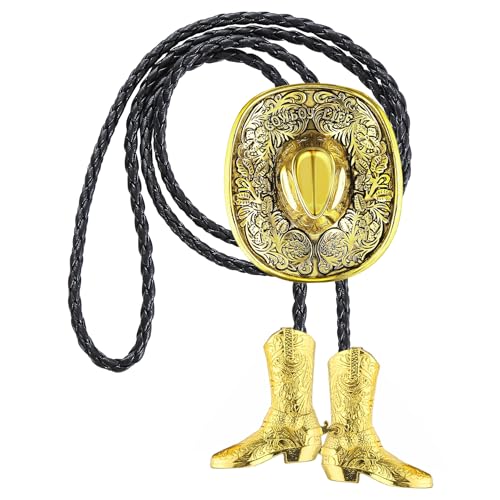 Image of GelConnie Bolo Ties for Men Women Western Cowboy Tie Mens Western Necklace Leather Necktie Gold Bolero Tie Cowboy Necklace