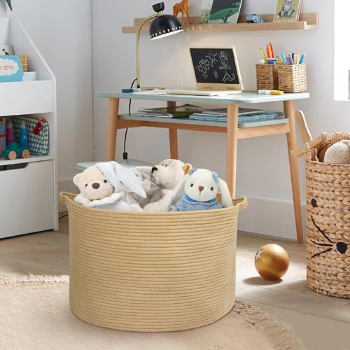 Image of MEGASKET Extra Large Storage Basket, 22 inch X 22 inch X 14 inch Stuffed Animal Basket for Living Room Kids Room, Soft Cotton Rope Bin With Handle, Throw Blanket Storage, Stuffed Animal Toy Organizer Box