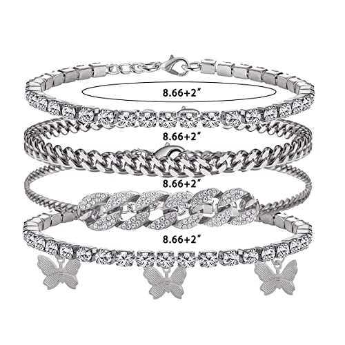 Image of yfstyle Butterfly Ankle Bracelet for Women Rhinestone Anklets Bulk Adjustable Layered Beach Ankle Bracelet Braided Chain Anklet Charm Ankle Bracelet Jewerly Gift