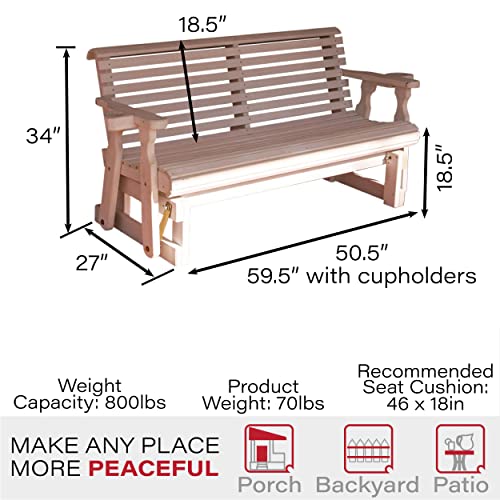 Image of Amish Casual Heavy Duty 800 Lb Roll Back Pressure Treated Porch Glider with Cupholders (4 Foot, Semi Solid White Stain)