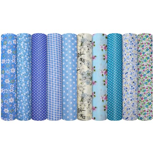 VIRETH HAUS 10er Set Baumwollstoff 50 x 50 cm Stoffe zum Nähen 100% Reine Baumwolle Stoffpakete Nähstoff Patchwork Stoffe zum Quilten DIY Basteln Handwerken Puppenkleidung & Dekoration (Blau)