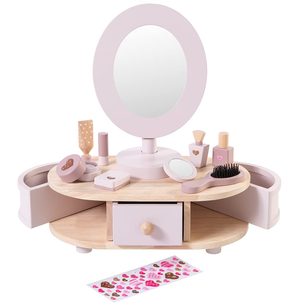 howa 50012 Coiffeuse en bois pour enfant avec 8 accessoires et autocollants en forme de cœur