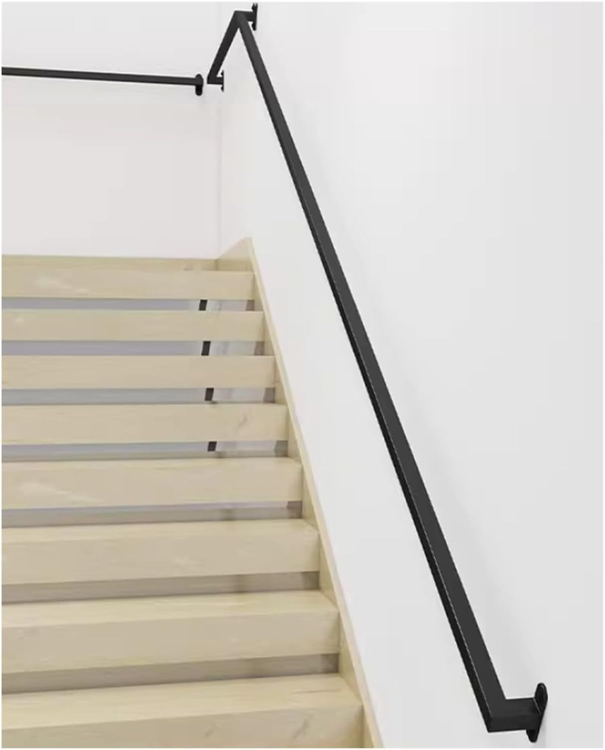Jiajujia Black Indoor Stair Handrail Square Tube Hand Rails For Loft Porch Corridor, Wrought Iron Railing Kit, 100-700Cm Long
