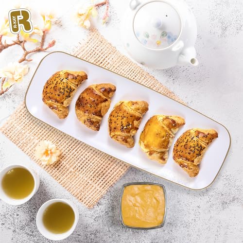 R-kay 4 Pack Plastic Serving Trays - White & Gold - 17 x 6.5 in - Heavy Duty Dessert Trays - Rectangular Party Platters - Thumbnail 2