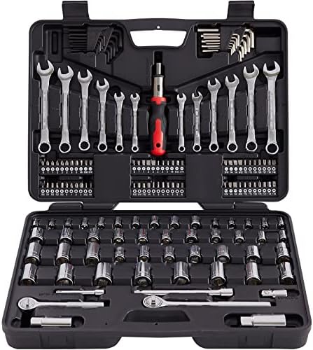 MECHMAX Mechanic Tool Socket Set 1/2, 3/8 and 1/4 inch Drive SAE & Metric Size, 161 Piece with Tool Box Storage Case for for Home, Household, Garage, Bike, Car Trunk, Automotive, Mechanic Projects