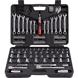 MECHMAX 161-Piece Mechanics Tool Set with SAE Metric Sockets | Premium alloy steel full socket wrench kit. Professional automotive repair hand tool set for garage, car and truck