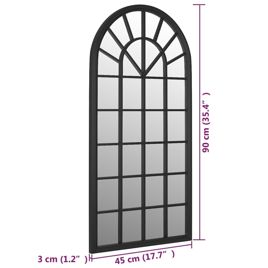 Espejo de jardín negro de hierro con efecto oxidado, 90 x 45 cm, espejo de pared para exterior, espejo decorativo con marco de cristal para decoración de jardín y reflexión de la luz