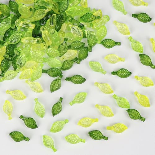 Oubaka 1200Pcs Acrylic Leaf Charms - Transparent Tree Leaves Charms Acrylic Leaves Pendants Leaf Bead Charm with Hole for Earring Bracelet Necklace Jewelry Making DIY Craft(3 Colors)