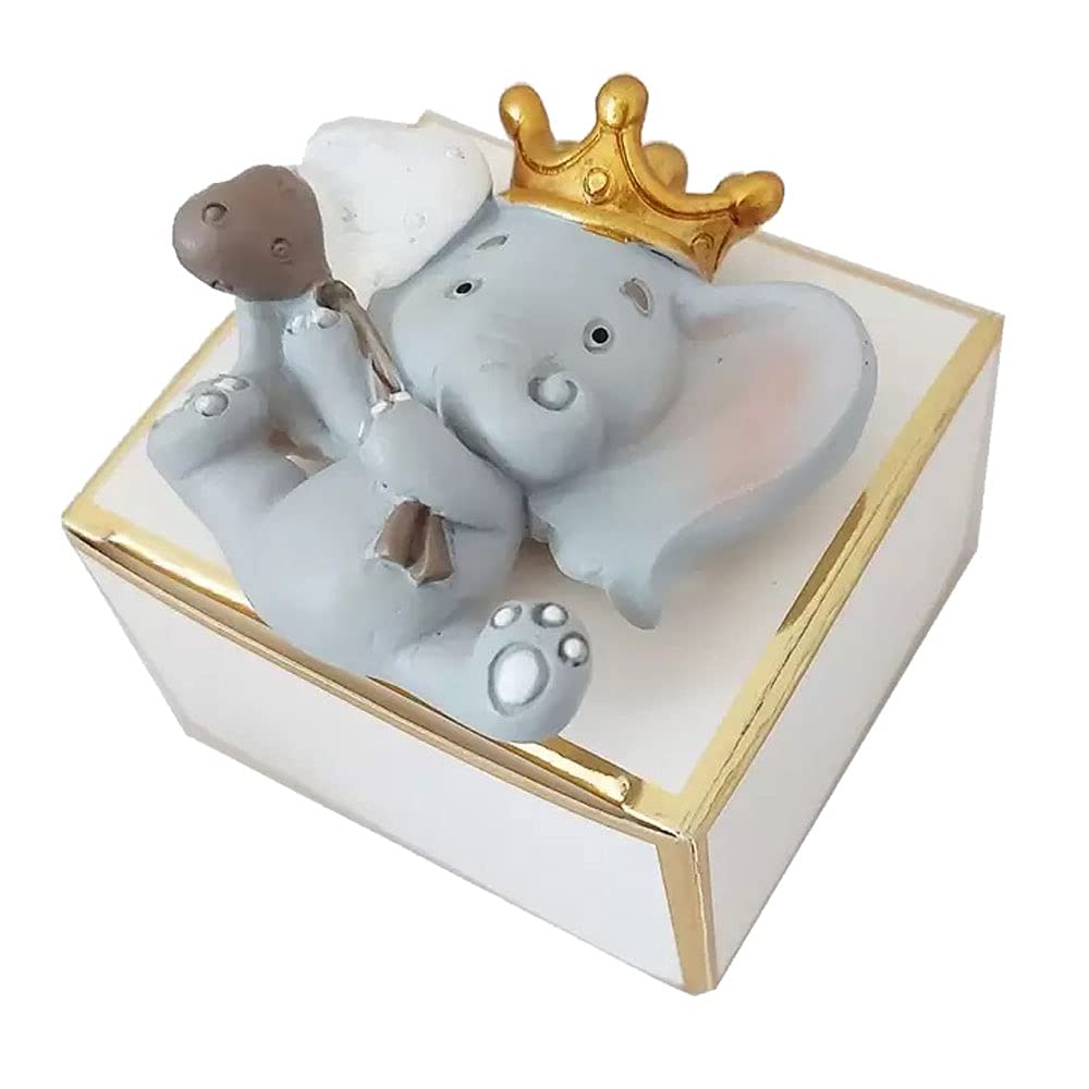 Pot 12 bomboniere Fai da Te Porta Confetti a Scelta + Magneti elefantino + bigliettini da compilare a Mano (Scatoline in Carta Bianche e Oro)