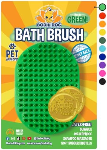 Bodhi Dog Shampoo Brush - Pet Grooming & Bath Supplies for Dogs and Cats - Bath Brush for Long & Short Hair - Premium Scrubber for Shower, Showerhead, Sprayer & Bathing (One Pack, Green)