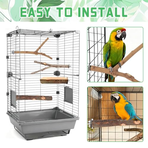 Image of 4-Pack Natural Wood Bird Perch Stand with Spacious Platform, Thick & Long Branches, Large Parrot Cage Accessories for African Grey, Macaws, Conures, Eclectus (Medium & Large Birds)