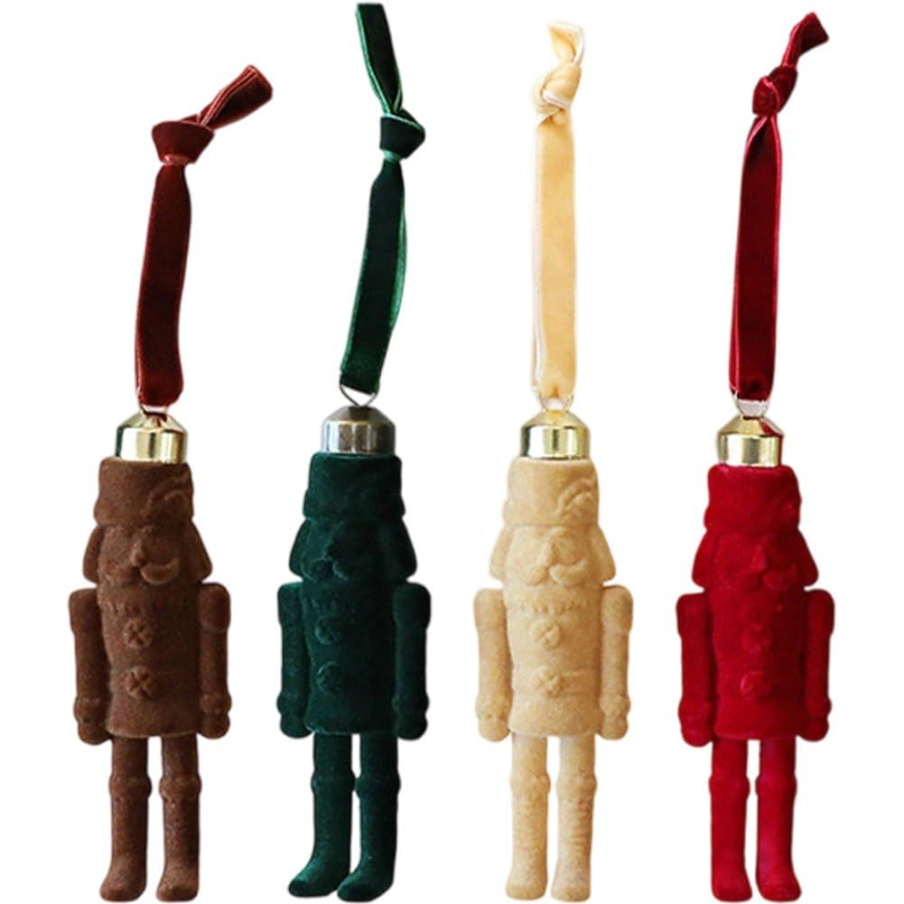 Vbsqic Flocking Nutcracker Soldier Figures, 4pcs Christmas Nutcracker Ornaments Christmas Tree Hanging Nutcracker Figure Pendants for Fireplace Door Office
