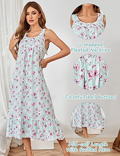 Image of MZROCR Cotton Nightgowns for Women Soft Sleeveless Night Gown for Adult Women Ruffle Sleepwear