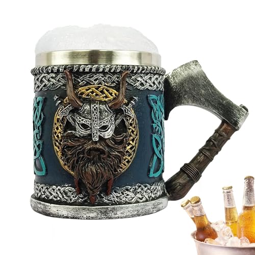 Zankie Tasse Vik-ing À Bière Crâne En Corne D'acier Inoxydable | Chope Médiévale Pour Café/Boisson/Jus