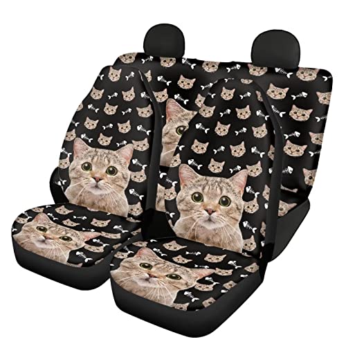 Image of Modysero Cute Cat Print Automotive Seat Cover Full Set Custom Breathable Elastic Car Seat Cover for Women Soft Comfortable Vehicle Seat Protector Universal Fit Most Cars SUV Trucks
