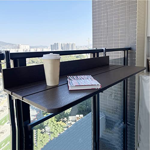Mesa de balcón plegable de altura ajustable, barra de barandilla montada en la pared con diseño rectangular compacto de madera para patio, jardín y terraza, mesa de ocio versátil para espacios al aire
