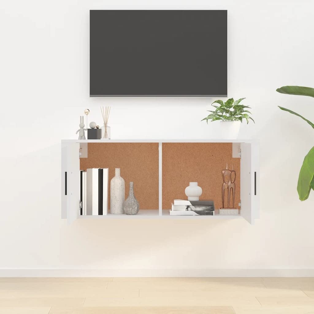 Meuble TV Mural Blanc 100x34,5x40 cm en Bois d'ingénierie avec Espace de Rangement pour Salon séjour Chambre Bureau