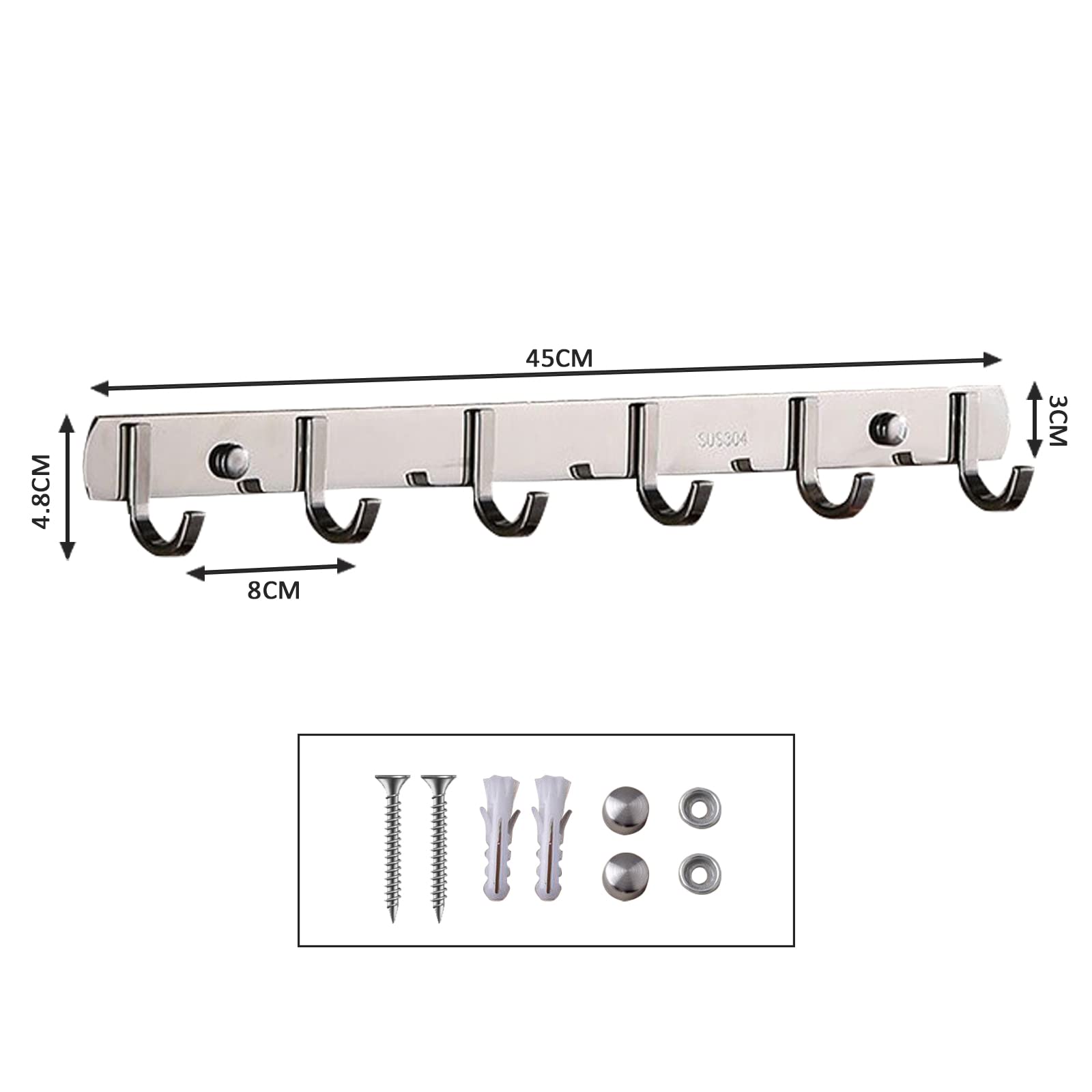 Acciaio Inox Coat Rack Heavy Duty Parete Appendiabiti Moderni Ganci per Vestiti in Metallo per Ingresso Ingresso Ingresso Cucina Bagno Camera da Letto (6 Ganci, Piatto)