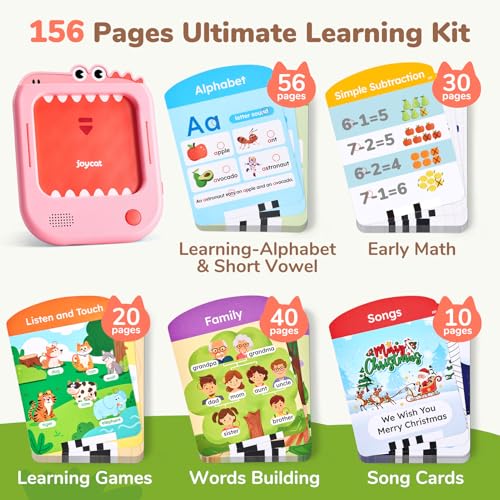 Image of JoyCat Kids Learning Tablet, Phonics Talking Flash Cards, Learn to Read with 156 Pages, 40+ Themes, 600+ Words, 100+ Interactive Games, Screen-Free Learning Toys Birthday Gifts for 2-6 Year Old