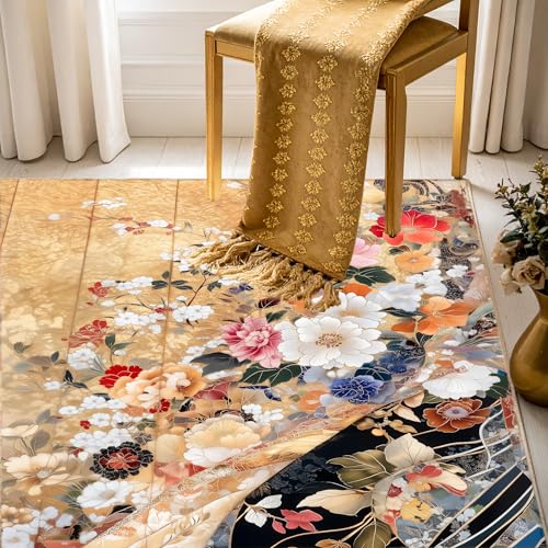 Image of ishro home Premium Carpet for Hall | Rugs for Living Room | Love at First Sight Carpet | Anti-Skid | Machine Washable | Non-Shedding|Non- Fading| (Aurelia Petals, 3' x 5' (Rectangular))