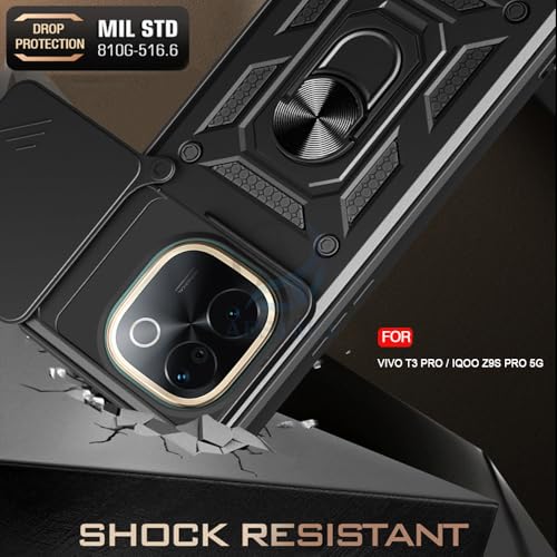 Image of AESTMO Tough Armor iQOO Z9S Pro /Vivo T3 Pro 5G Bumper Back Case Cover | Ring Holder & Sliding Camera Shield Cover | 360 Degree Protection Back Case Cover iQOO Z9S (Black)