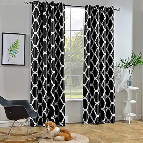 Melodieux Moroccan Fashion Room Darkening Blackout Grommet Top Curtains for Living Room, 52 by 84 Inch, Black (1 Panel) Cover