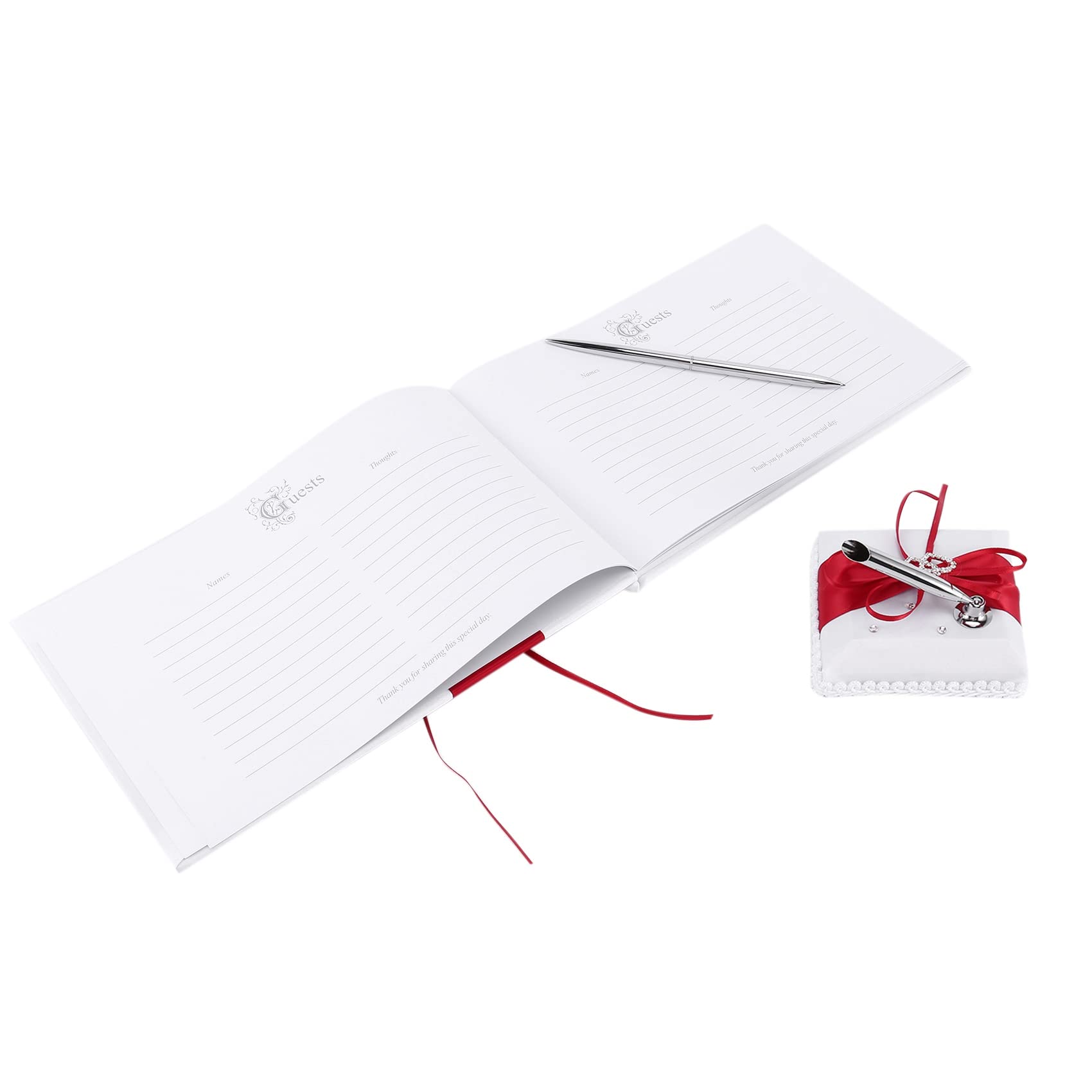 Livre de signature de mariage symbole amour avec nœuds en satin rouge