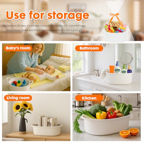 powerking kleiner gewebter Korb mit Geschenktaschen und Bändern, leere dekorative Geschenktruhe Box, Geschenkkorb für Babydusche, Geburtstag, Ostern, Thanksgiving, Weihnachten