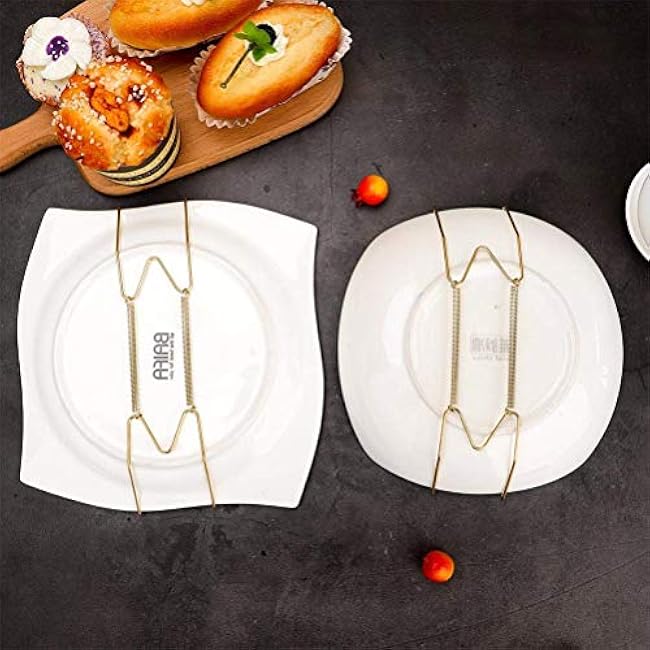 10 PCS Wire Plate Hangers, 8 Inch Plate Holders for The Wall and 15 Pack Wall Plate Hooks, Invisible Dish Display Plate Hangers, Stainless Steel Plate Hangers Gold 7.5 to 8.8 Plates