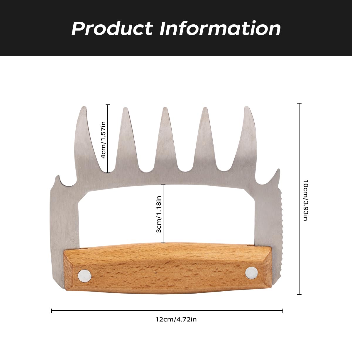 2 artigli per carne 5 in 1 pulled Pork artiglio per succoso manico in legno di Pork Wooden Stainless Steel Meat Claws, Pulled Pork for Cook Barbecue Lovers,for an Garden Barbecue Party