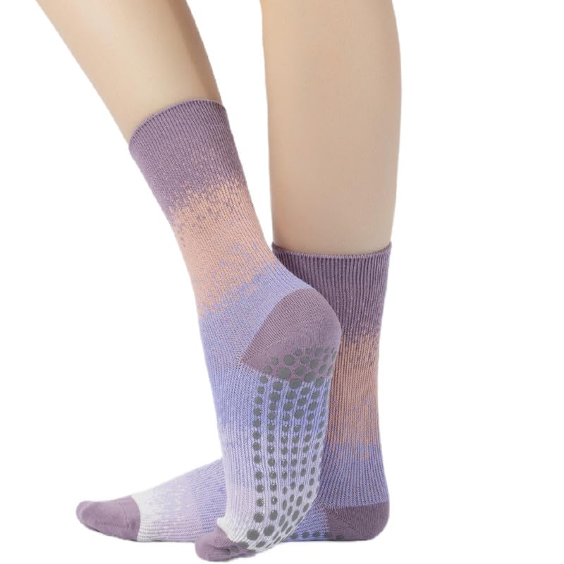 Image of Verdancy Yoga Pilates Socks with Grips for Women Non Slip Gradient Color-Blocked Cushioned Crew Socks for Barre Ballet Dance