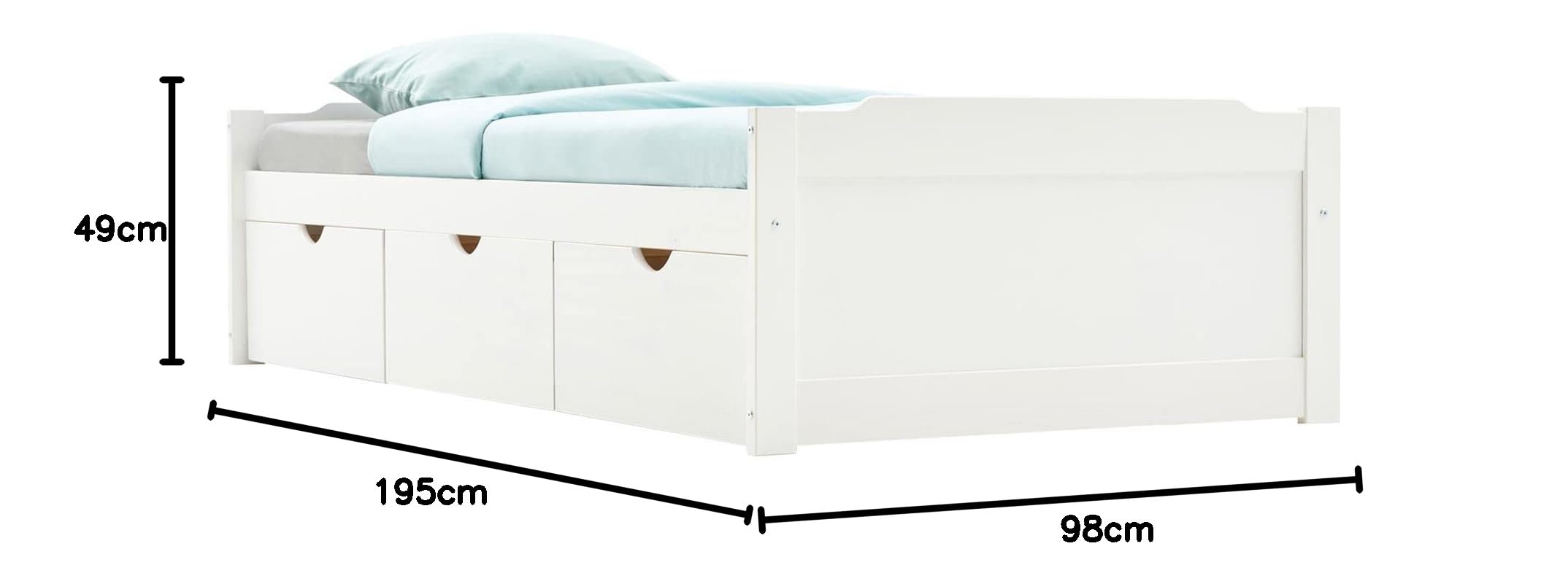 IDIMEX Bett MIA aus massiver Kiefer in weiß, schönes Funktionsbett mit 3 Schubladen, praktisches Jugendbett mit Liegefläche 90 x 190 cm