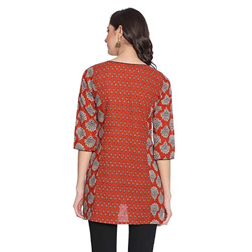 Image of Rapsodia Women's Red & Blue Sanganeri Block Print Short Kurti, Jaipuri Traditional Printed Tunic for Girls and Women