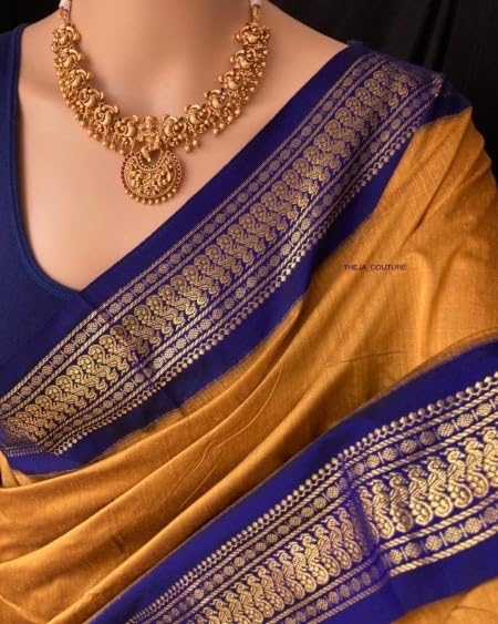 Image of South Cotton Gadwal Saree for Women | Celebrity Inspired Traditional Ethnic Wear | Chettinad & Kalyani Cotton Sarees | Soft Cotton Saree with Blouse Piece