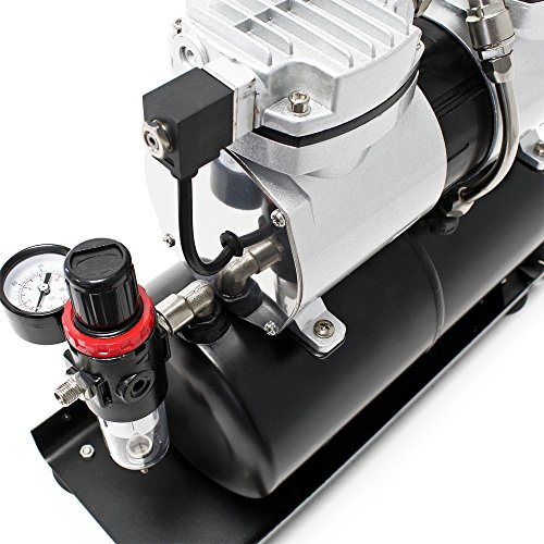 Wiltec airbrush zuigercompressor AF196A airbrushcompressor met 2 cilinders en luchttank voor werking tot 6 bar met manometer - Afbeelding 5